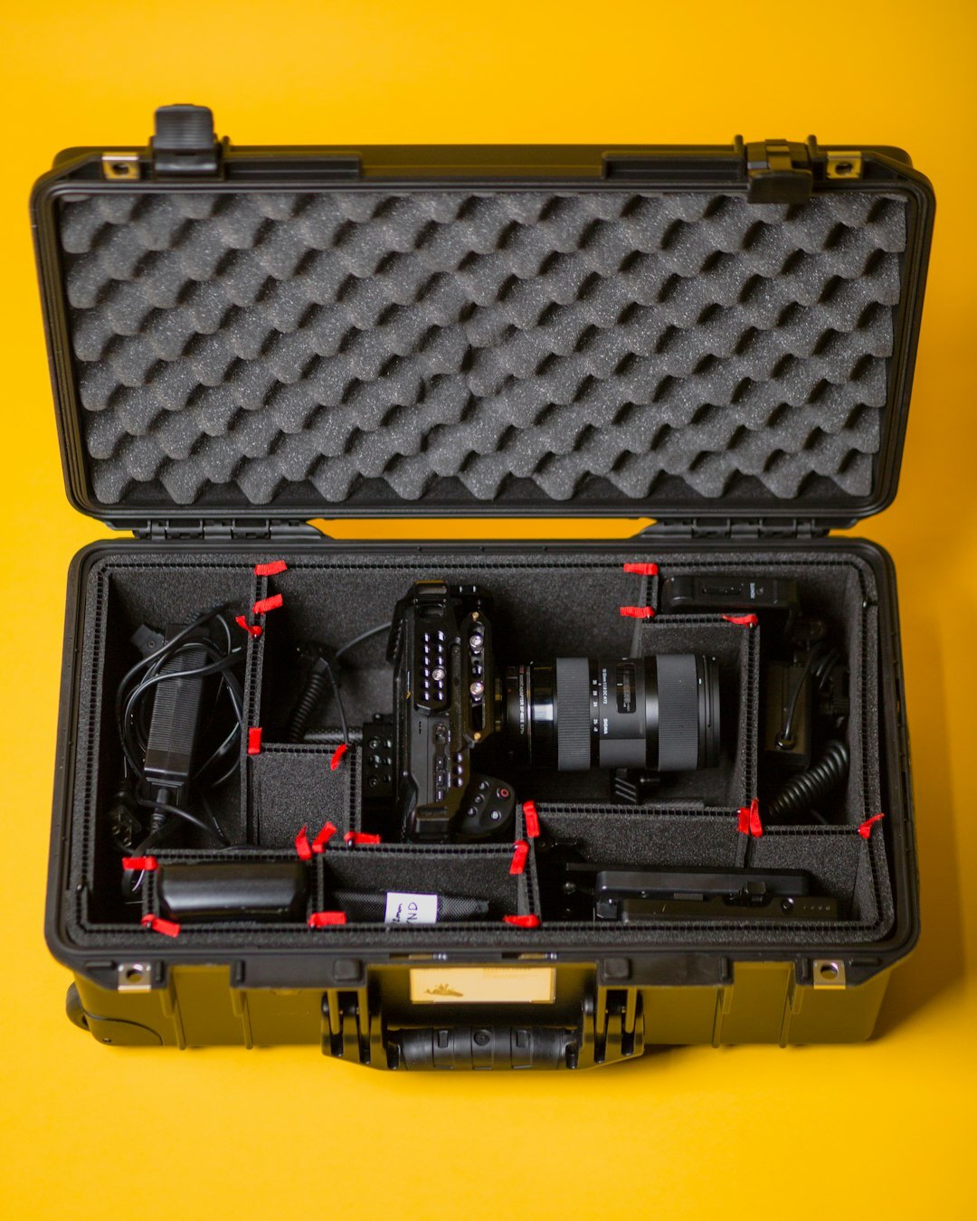 Professional broadcast camera equipment case with lenses